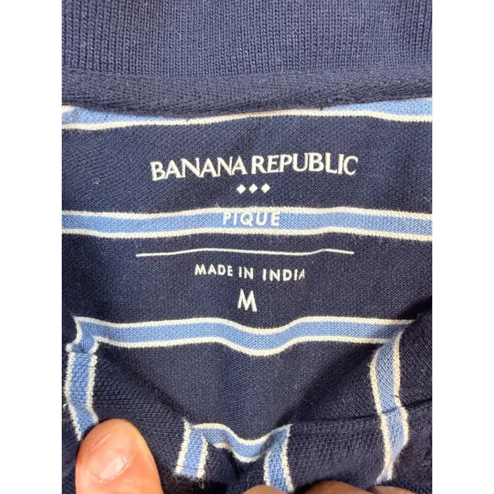 Banana Republic Short Sleeve Polo Men's Blue Striped Size Medium Casual Cotton